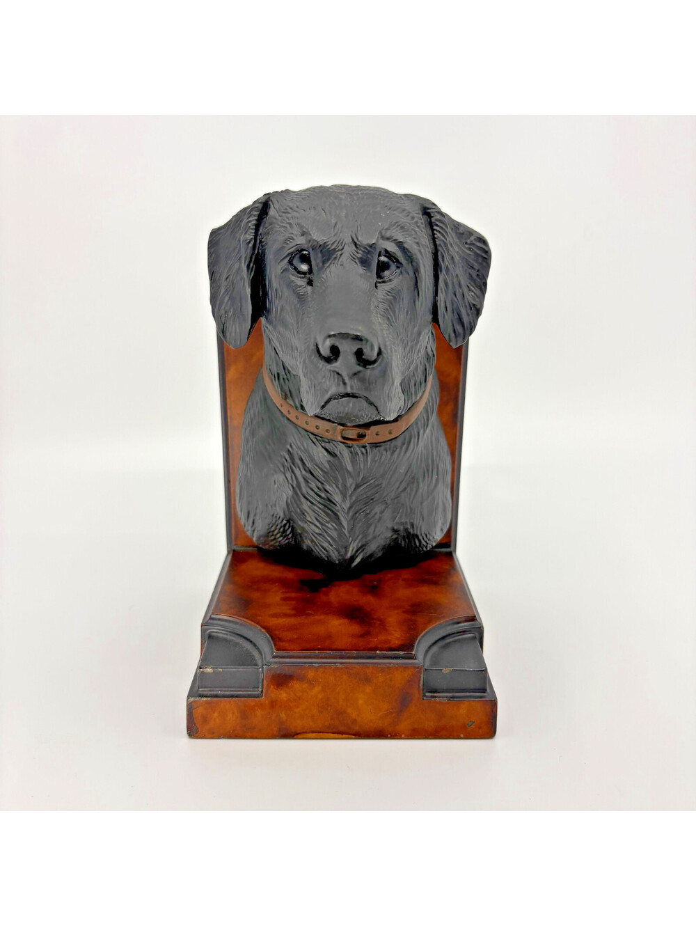 Black Labrador Retriever Dog Bookend Faux Wood Look Base Made In USA